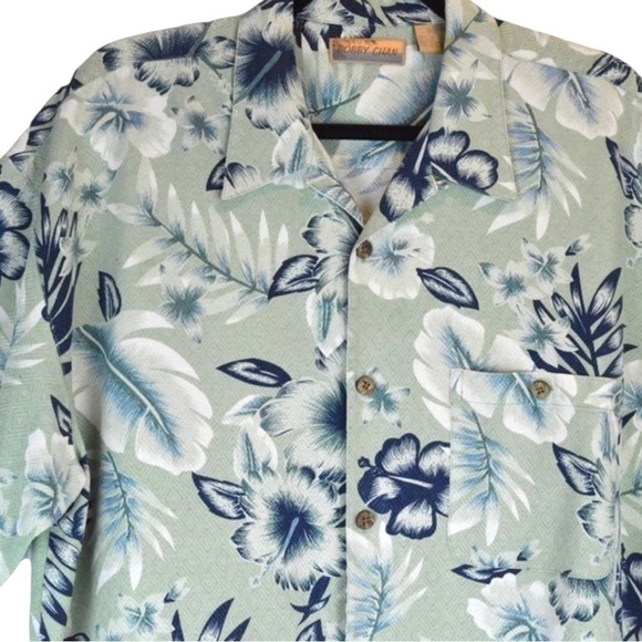 Bobby Chan 100% Silk Hawaiian Print Button Down Shirt, Size XL - Picture 2 of 9